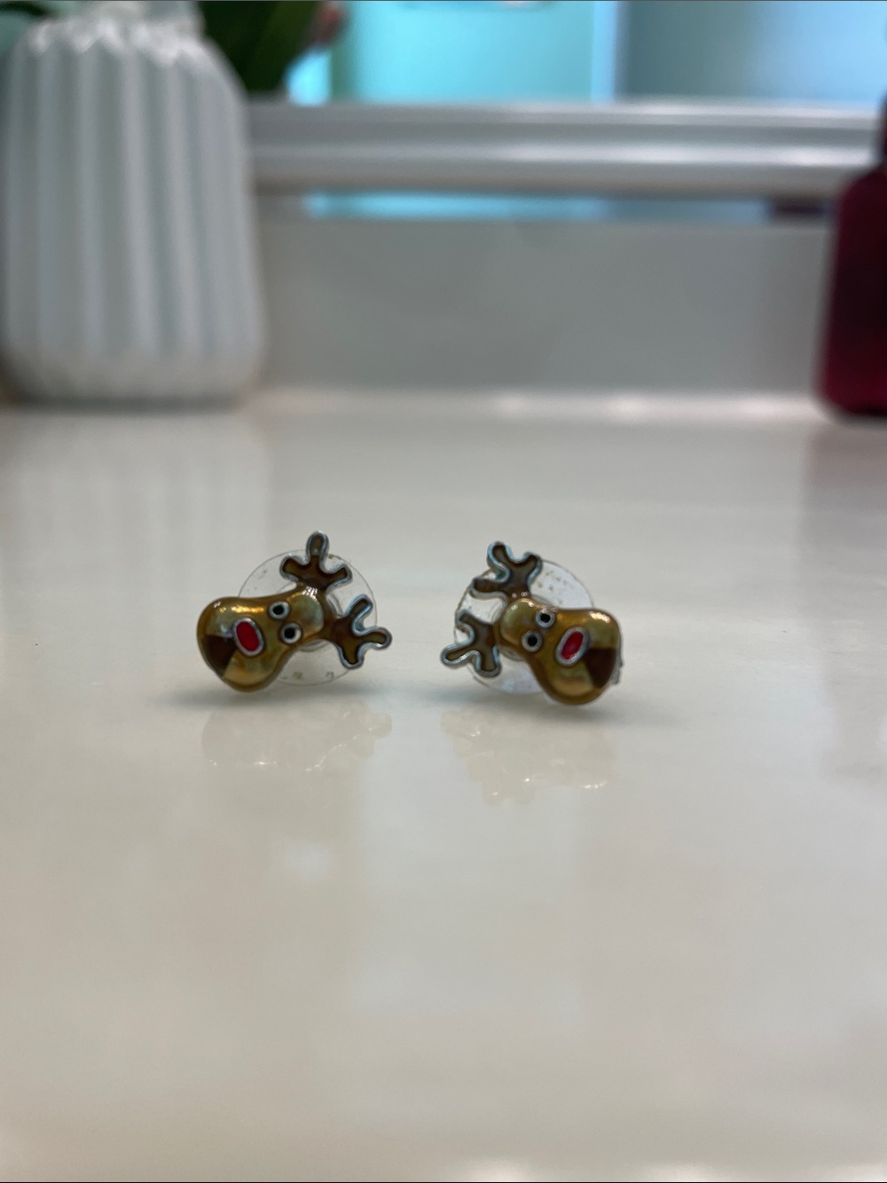 Gold Reindeer Stud Earrings for Kids - Festive Holiday Accessory